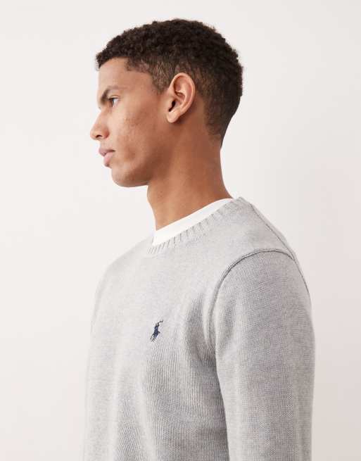 Polo Ralph Lauren – Gråmelerad tungt stickad bomullströja med logga, 4 av 5