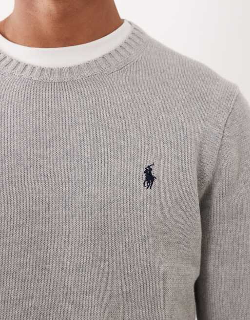 Polo Ralph Lauren – Gråmelerad tungt stickad bomullströja med logga, 5 av 5