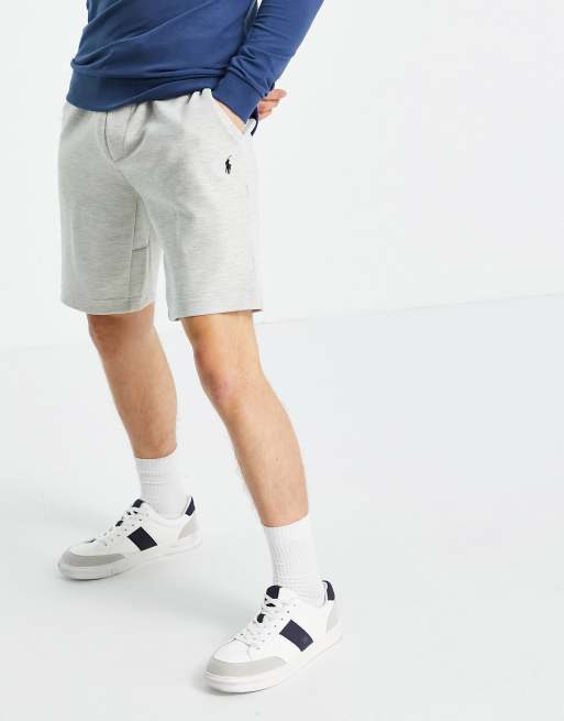 Polo Ralph Lauren – Gråmelerade dubbelstickade tech-shorts i sweatshirt-material med spelarlogga