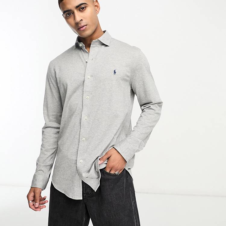 Polo Ralph Lauren - Gråmeleret skjorte i jersey med og estate-krave | ASOS