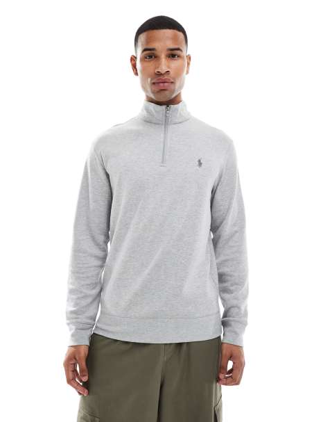Polo Ralph Lauren - Gråmeleret sweatshirt med halv lynlås og ikonlogo i dobbeltstrik - view 1