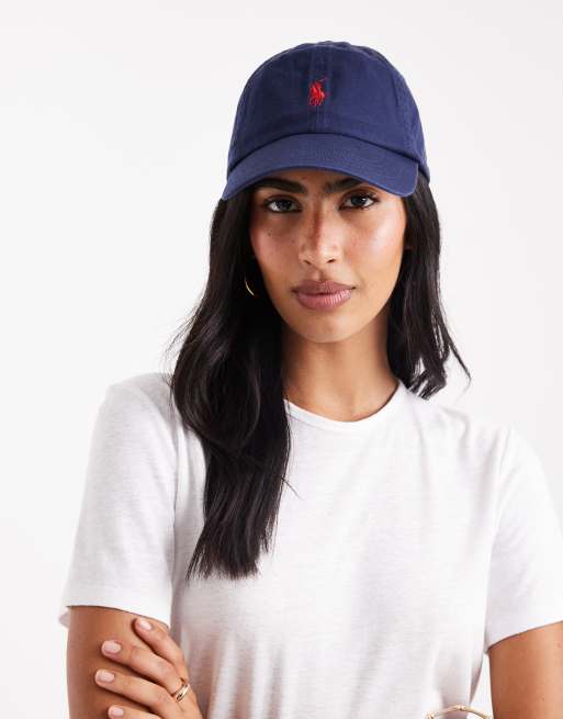 Polo Ralph Lauren – Granatowa baseballowa czapka z daszkiem i czerwonym logo
