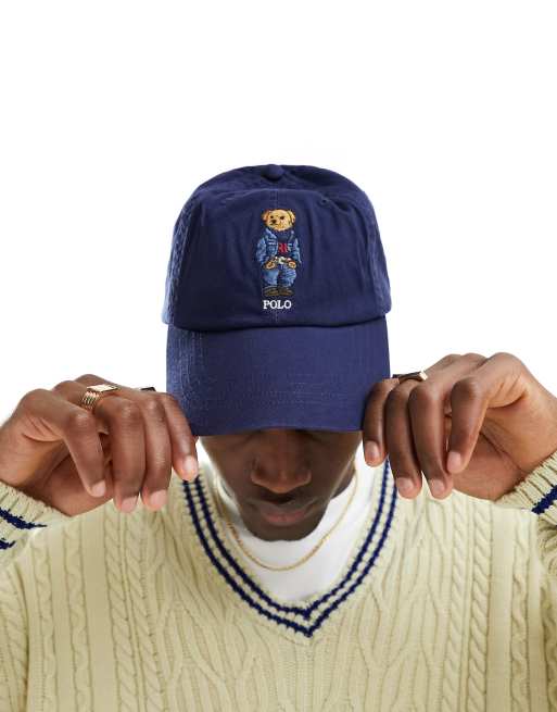 Polo Ralph Lauren – Granatowa baseballowa czapka z daszkiem i logo z misiem