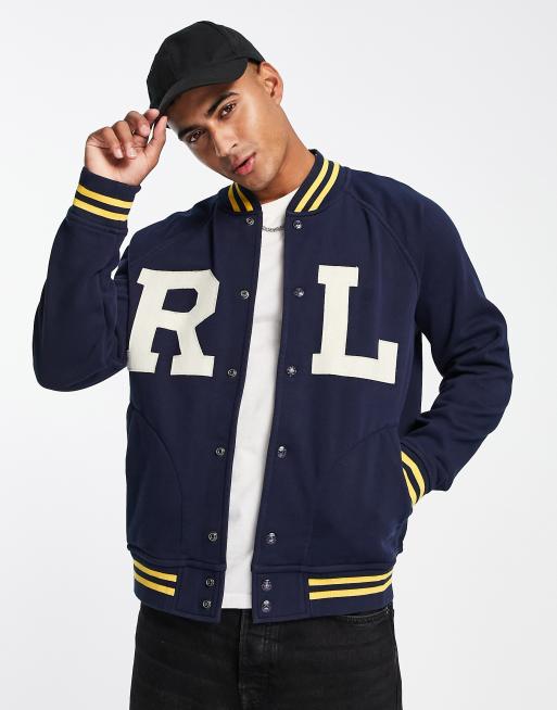 Polo Ralph Lauren – Granatowa bluza dresowa o fasonie bomberki w uczelnianym stylu