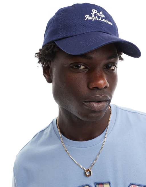Polo Ralph Lauren – Granatowa czapka z daszkiem z diagonalu z napisem z logo