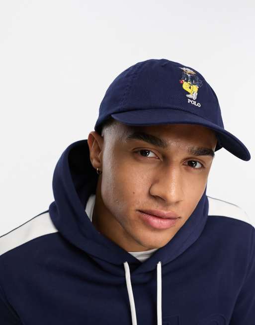 Polo Ralph Lauren – Granatowa czapka z daszkiem z logo z misiem