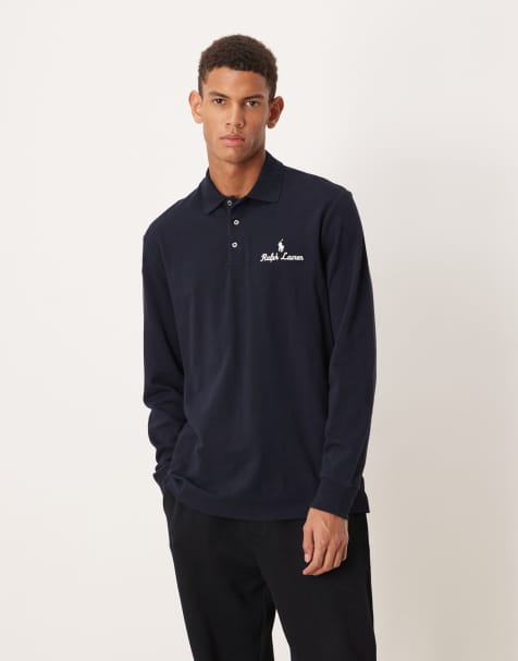 Polo Ralph Lauren script icon logo long sleeve pique polo classic oversized fit in navy