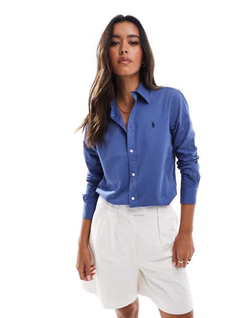 Polo Ralph Lauren – Granatowa koszula z bawełnianego diagonalu z logo