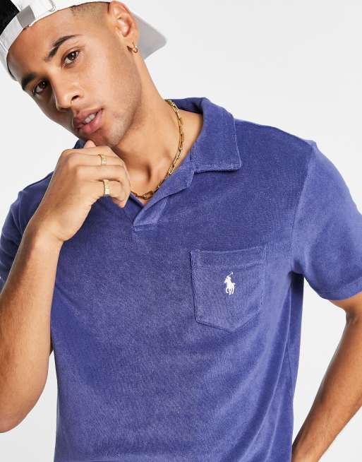 Polo Ralph Lauren – Granatowa koszulka polo z bawełny frotte z logo na kieszeni 