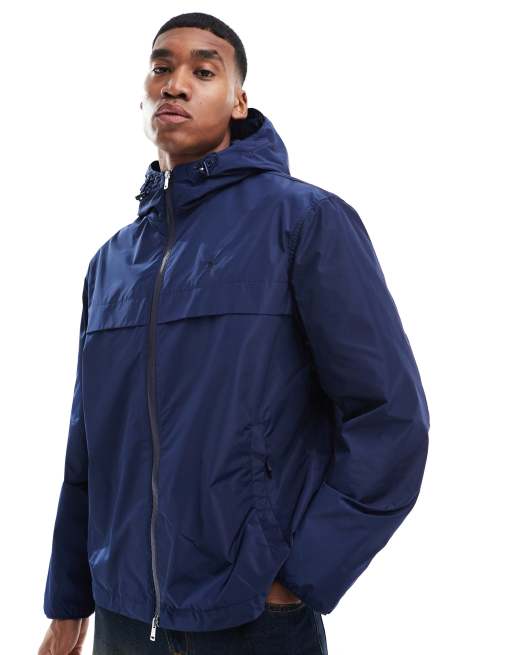 Polo Ralph Lauren – Granatowa wiatrówka z imitacji lnu z kapturem i logo