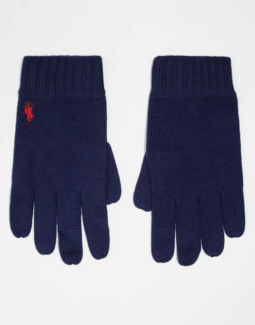 Polo Ralph Lauren – Granatowe dzianinowe rękawiczki z wełny merino z logo