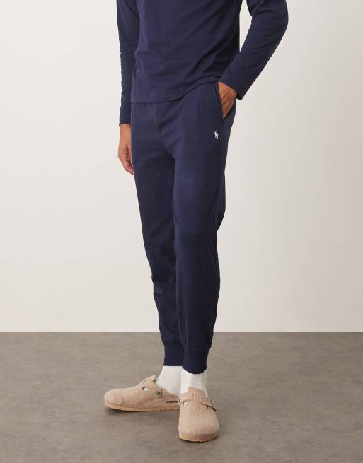 Polo Ralph Lauren – Granatowe joggersy domowe z mankietami i logo, część zestawu
