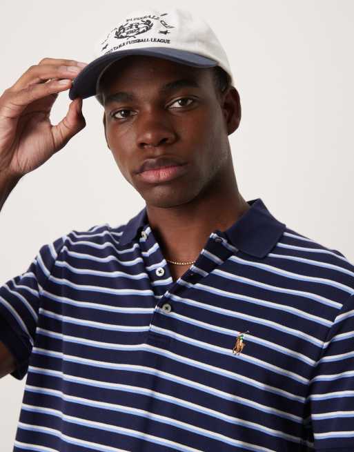 Polo Ralph Lauren – Granatowo-biała koszulka polo z bawełny pima w paski z logo