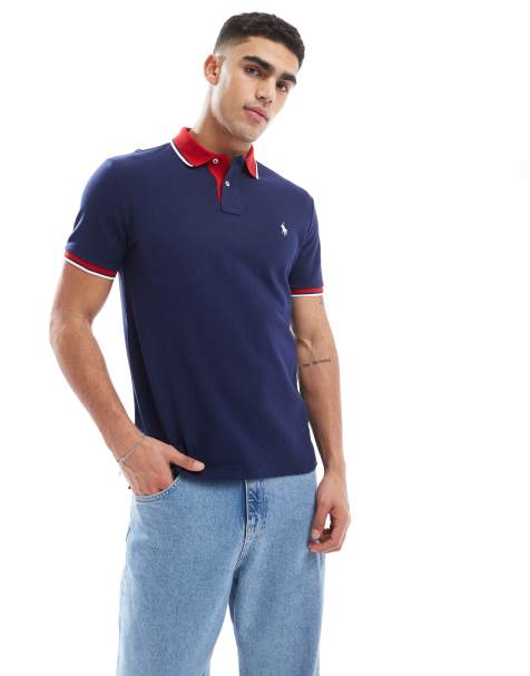 Polo Ralph Lauren – Granatowo-czerwona koszulka polo z piki o klasycznym kroju z lamówkami i logo - view 1