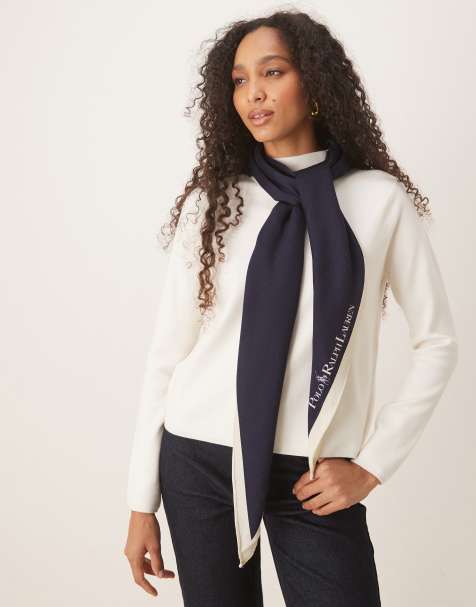 Polo Ralph Lauren – Granatowo-kremowy szalik w kształcie rombu z logo - view 1