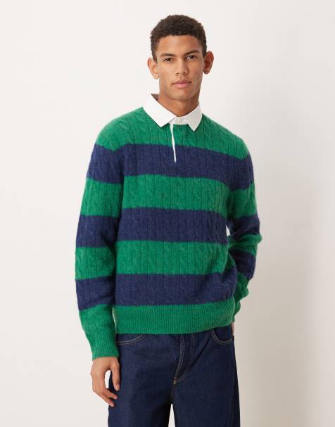Polo Ralph Lauren – Granatowo-zielona dzianinowa koszula w paski w stylu rugby - view 1