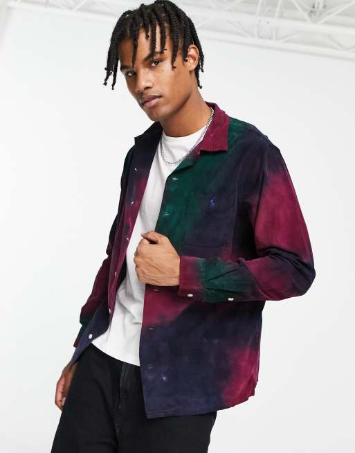 Polo Ralph Lauren – Granatowo-zielona koszula o regularnym kroju z efektem tie-dye