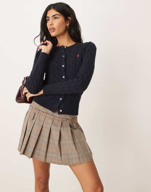 Polo Ralph Lauren – Granatowy bawełniany kardigan o warkoczowym splocie z logo