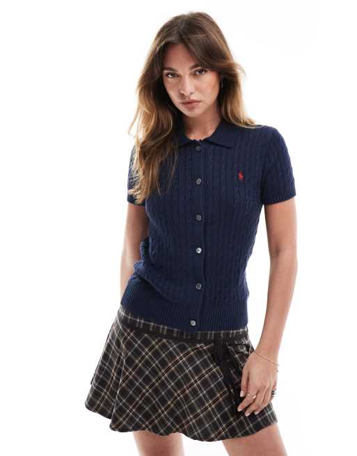Polo Ralph Lauren – Granatowy kardigan z krótkimi rękawami i kołnierzykiem