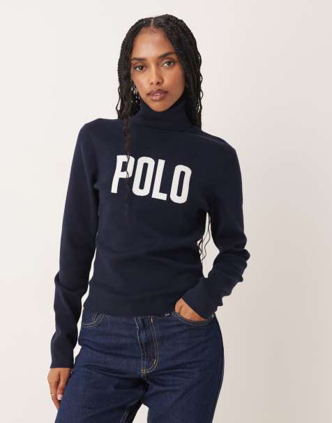 Polo Ralph Lauren knitted roll neck logo jumper in navy