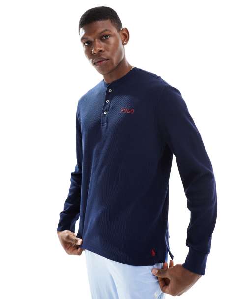 Polo Ralph Lauren waffle lounge long sleeve t-shirt in navy