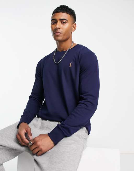 Polo Ralph Lauren – Granatowy top z bawełny pima z długimi rękawami i logo