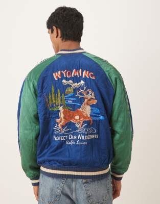 Polo Ralph Lauren graphic bomber jacket in blue and green | ASOS