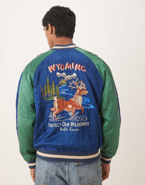 Polo Ralph Lauren graphic bomber jacket in blue and green - view 1