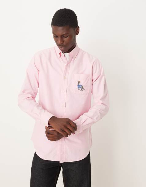 Polo Ralph Lauren great dane dog embroid custom fit oxford shirt in pink - view 1