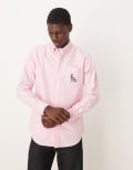 [Polo Ralph Lauren] Polo Ralph Lauren great dane dog embroid custom fit oxford shirt in pink M pink