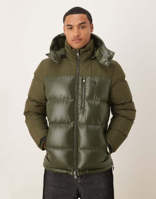 Polo Ralph Lauren – Grhm – Błyszcząca ocieplana kurtka w kolorze khaki z logo