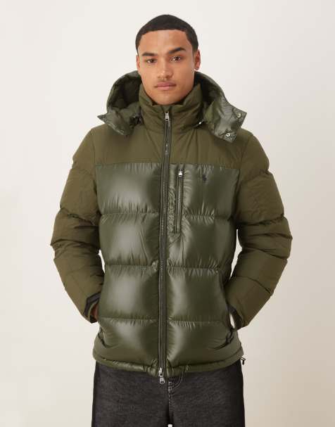 Polo Ralph Lauren – Grhm – Isolierte Daunen-Steppjacke in Khaki aus hochglänzendem Material mit Markenlogo - view 1