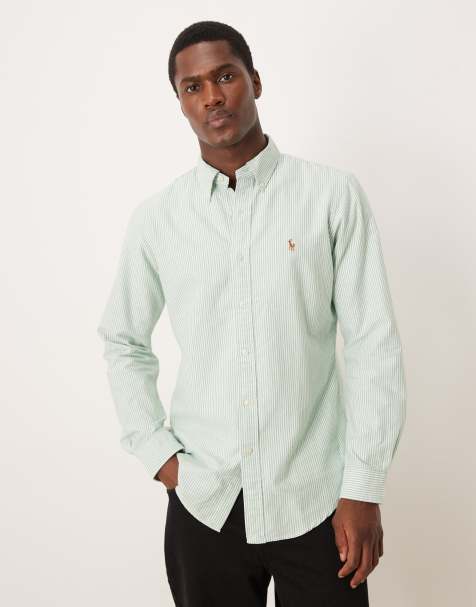 Polo Ralph Lauren - Grøn/hvid oxford-skjorte i custom-fit med ikonlogo og striber - view 1