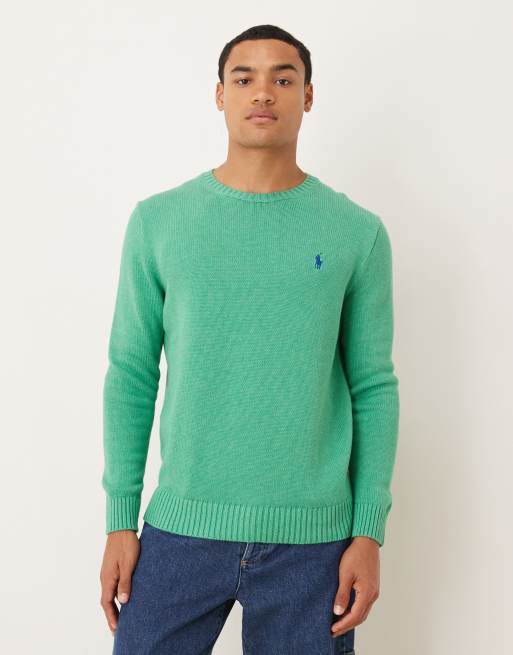 Polo Ralph Lauren - Grøn langærmet sweatshirt i kabelstrik med logoikon