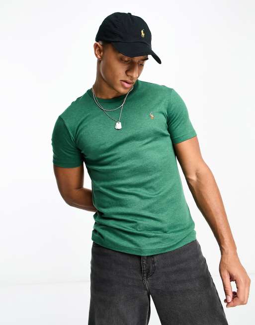Polo Ralph Lauren - Grønmeleret slim fit T-shirt med flere lag af pima bomuld og logo