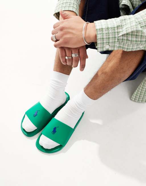 Polo Ralph Lauren - Grønne sliders med marineblåt logo