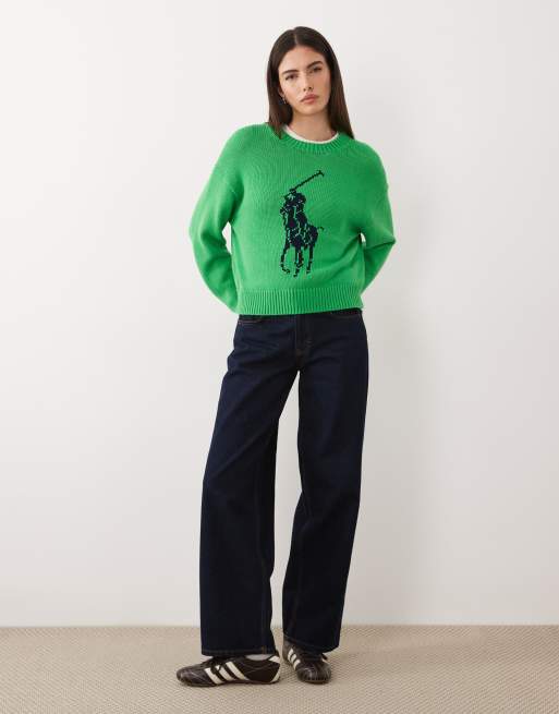 Polo Ralph Lauren – Grön, stickad tröja i bomull med stor ikonlogga, 2 av 4