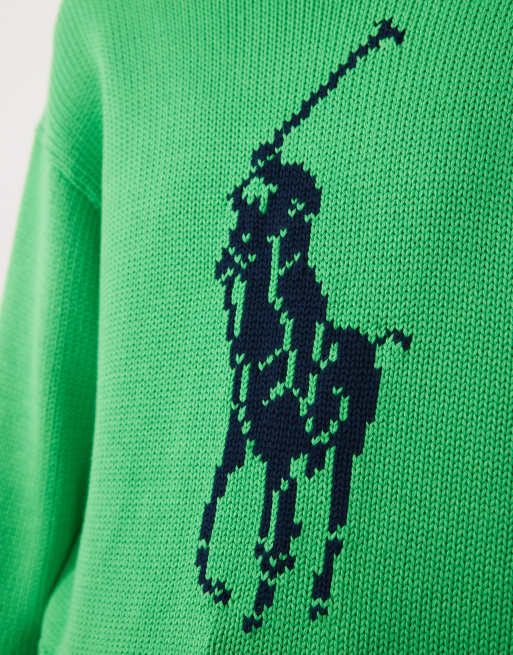 Polo Ralph Lauren – Grön, stickad tröja i bomull med stor ikonlogga, 3 av 4