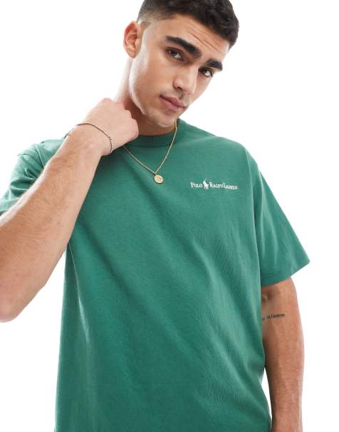 Polo Ralph Lauren script player logo heavyweight relaxed fit t-shirt in dark green