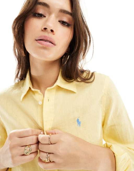 Polo Ralph Lauren - Gul hørskjorte med logo, 4 af 4