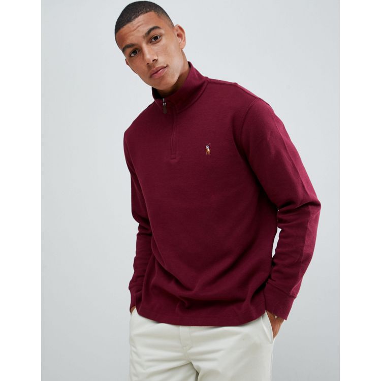 O'Connell's Cotton Knit Zip Mock Sweater - Burgundy Marl