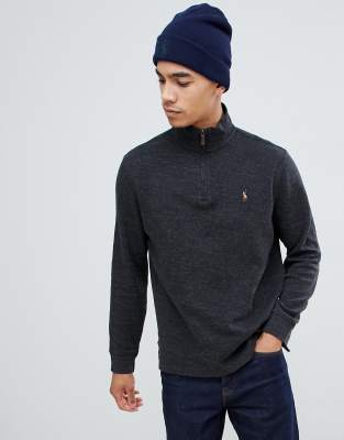 polo ralph lauren half zip cotton knit jumper with multi player logo in black