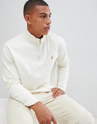 mens cream half zip sweater