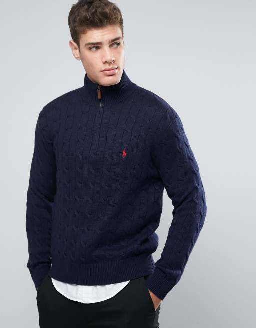 Ralph lauren half sale zip cable knit