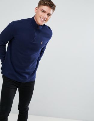 polo ralph lauren half zip knitted jumper in navy with multi player logo