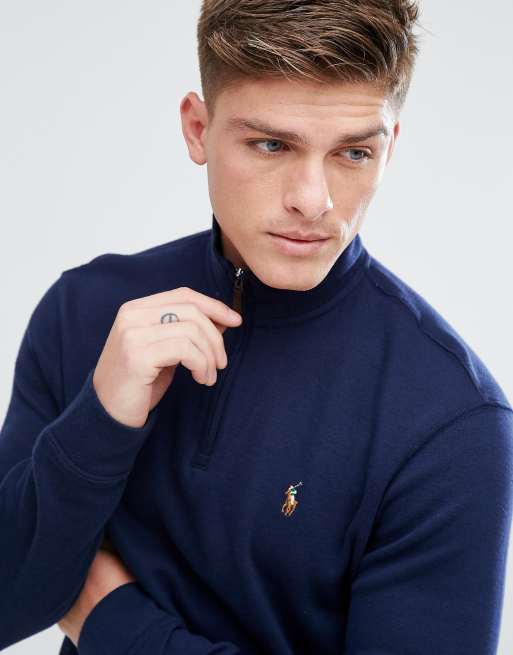 Polo Ralph Lauren Half Zip Jumper Cotton in Navy | ASOS