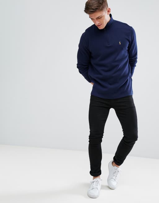 Polo Ralph Lauren Half Zip Jumper Cotton in Navy | ASOS