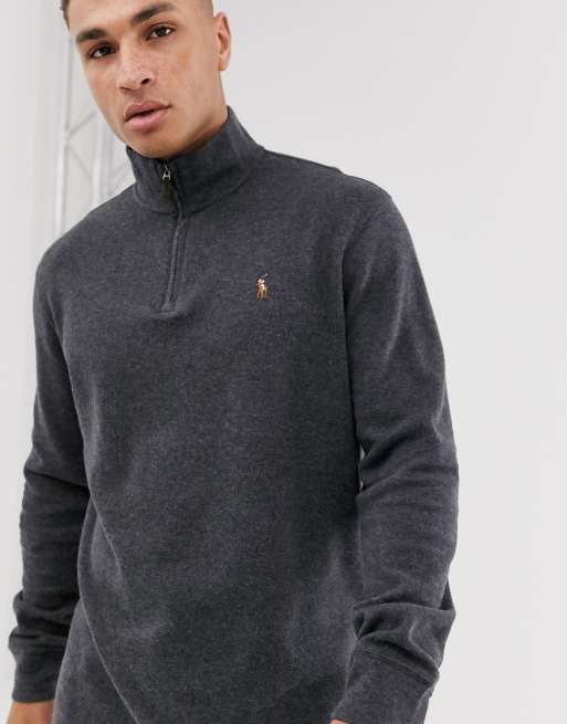 Polo Ralph Lauren half zip knitted jumper in grey marl with multi