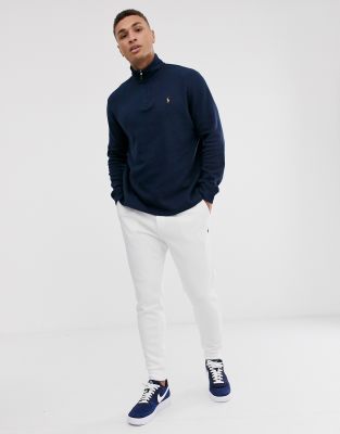 polo ralph lauren half zip knitted jumper in navy with multi player logo