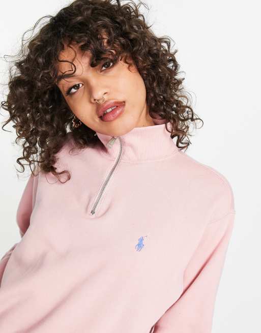 Polo Ralph Lauren half zip long sleeve sweatshirt in pink | ASOS